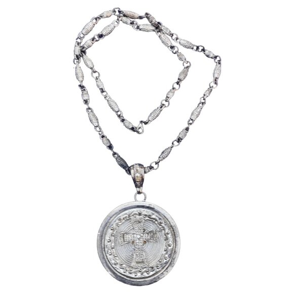 Large Heavy Costume Jewelry Silver Spinning Cross Halloween Pirate Cosplay - Picture 1 of 3